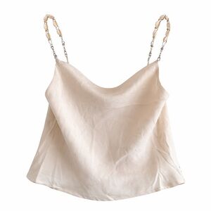 Thirty/Thirty LA Cream Shell Strap Satin Camisole Top